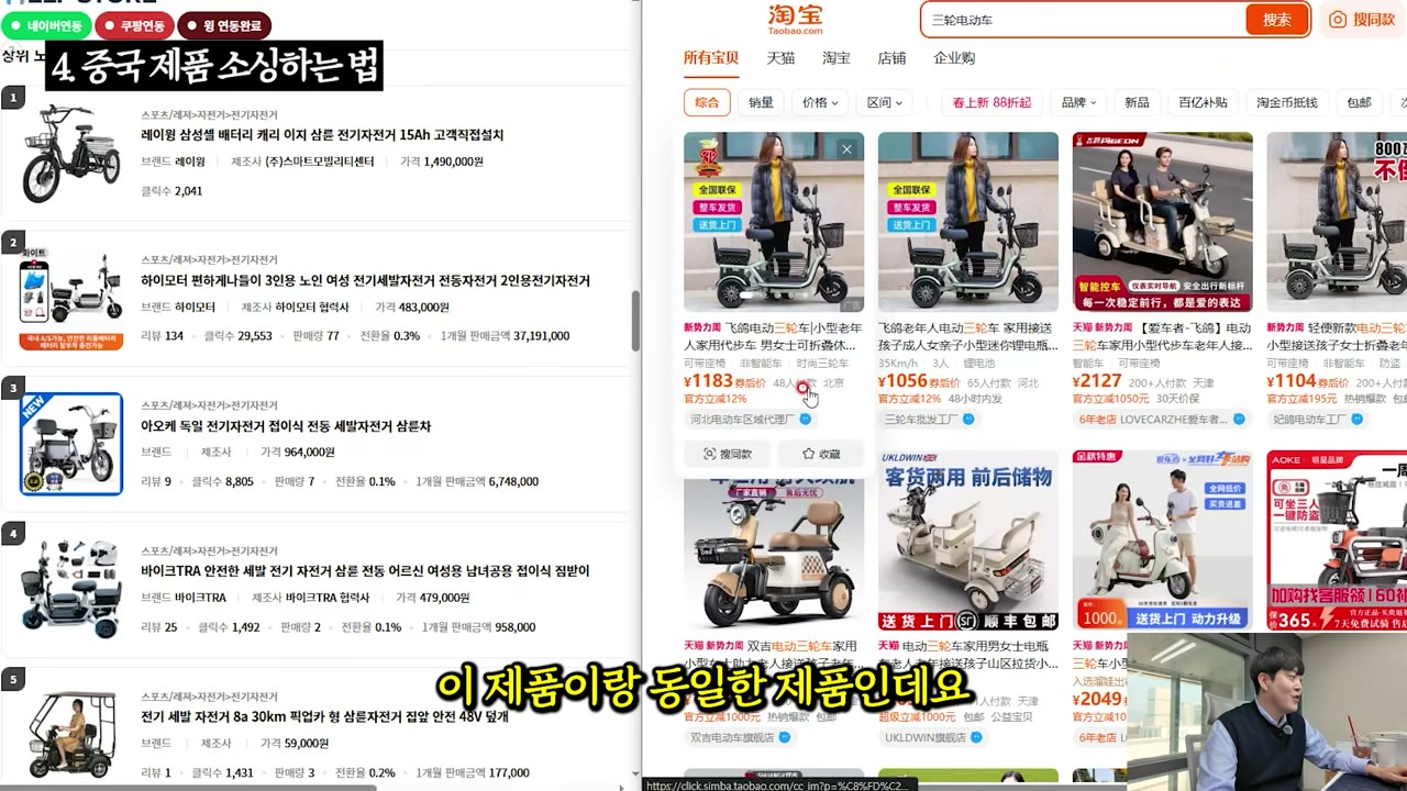 동일 제품과 경쟁자 상품 비교